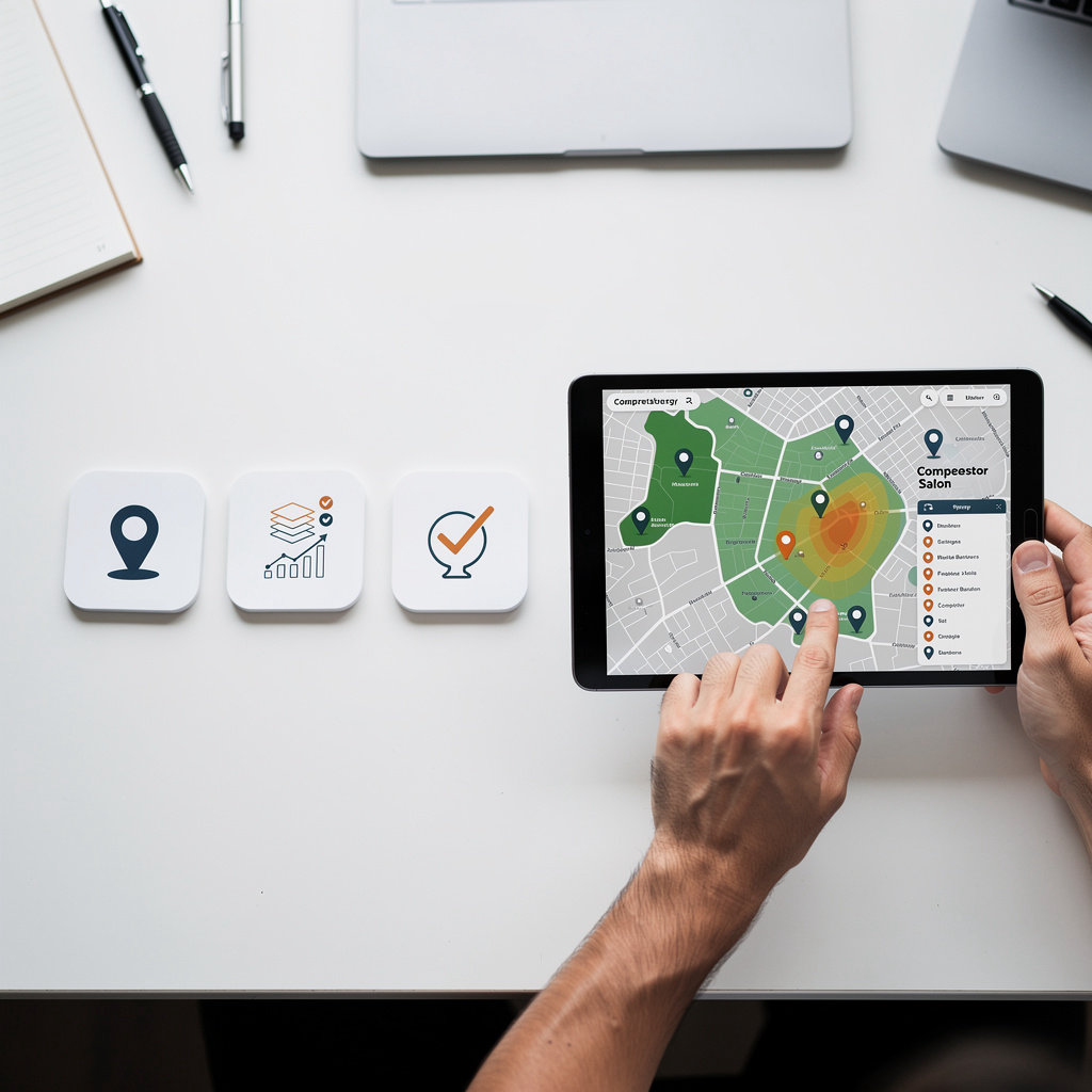 Build an AI-powered website for salons, barbers, and beauty services demonstrating the three-step expansion process with demand mapping, competitor analysis, and pricing insights for optimal location selection